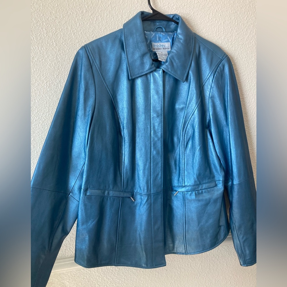 Bradley bayou metallic blue leather jacket
